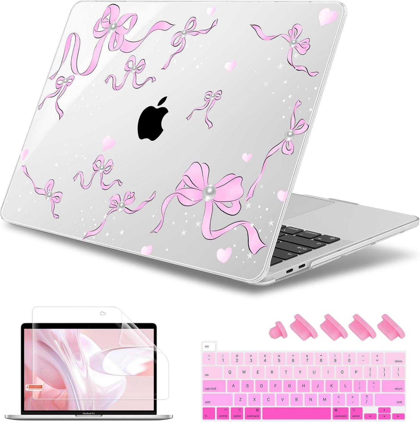 May Chen for MacBook Pro 13 inch Case 2022 2021 2020 Release A2338 M2 M1 A2289 A2251, Plastic Crystal Hard Shell Case Cover for MacBook Pro 13 inch Touch Bar Fits Touch ID, Pearl Bow