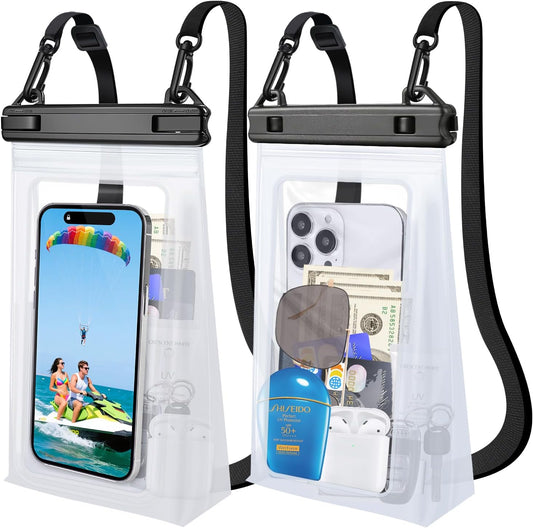 2 Pack Large Waterproof Phone Pouch Floating, Waterproof Phone Case for iPhone 16 15 14 13 Pro Max Galaxy S25 S24 All Devices, IPX8 Double Sealing, Water Proof Bag for Beach Water Park