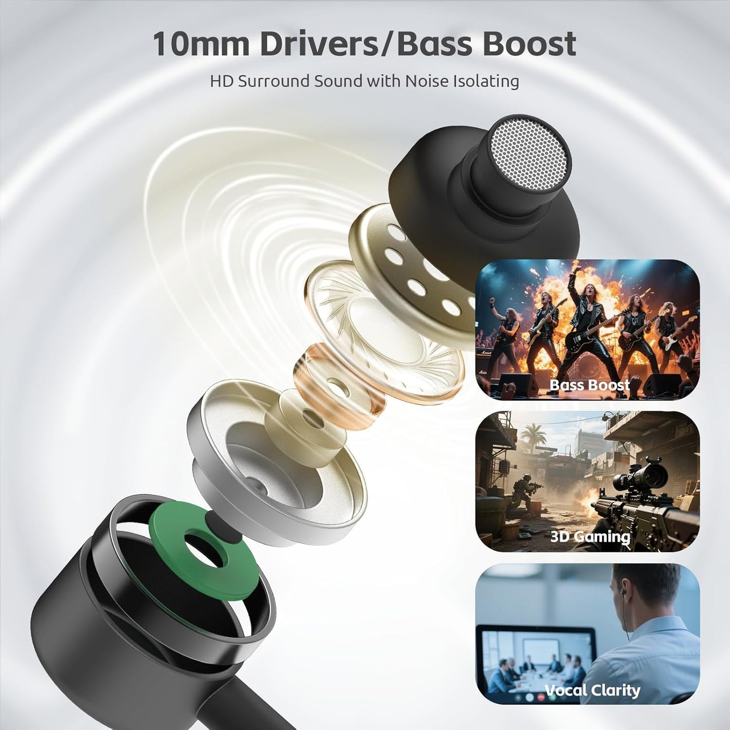 EP-06 Wired Earbuds in-Ear Earphones,Build-in Microphone Noise Isolating Headphones,3.5mm Jack 4.9ft Long Cord Ear Buds,HD Bass Audio,with 6 Ear Tips,for Smartphones/Laptop/Computer Etc-Black