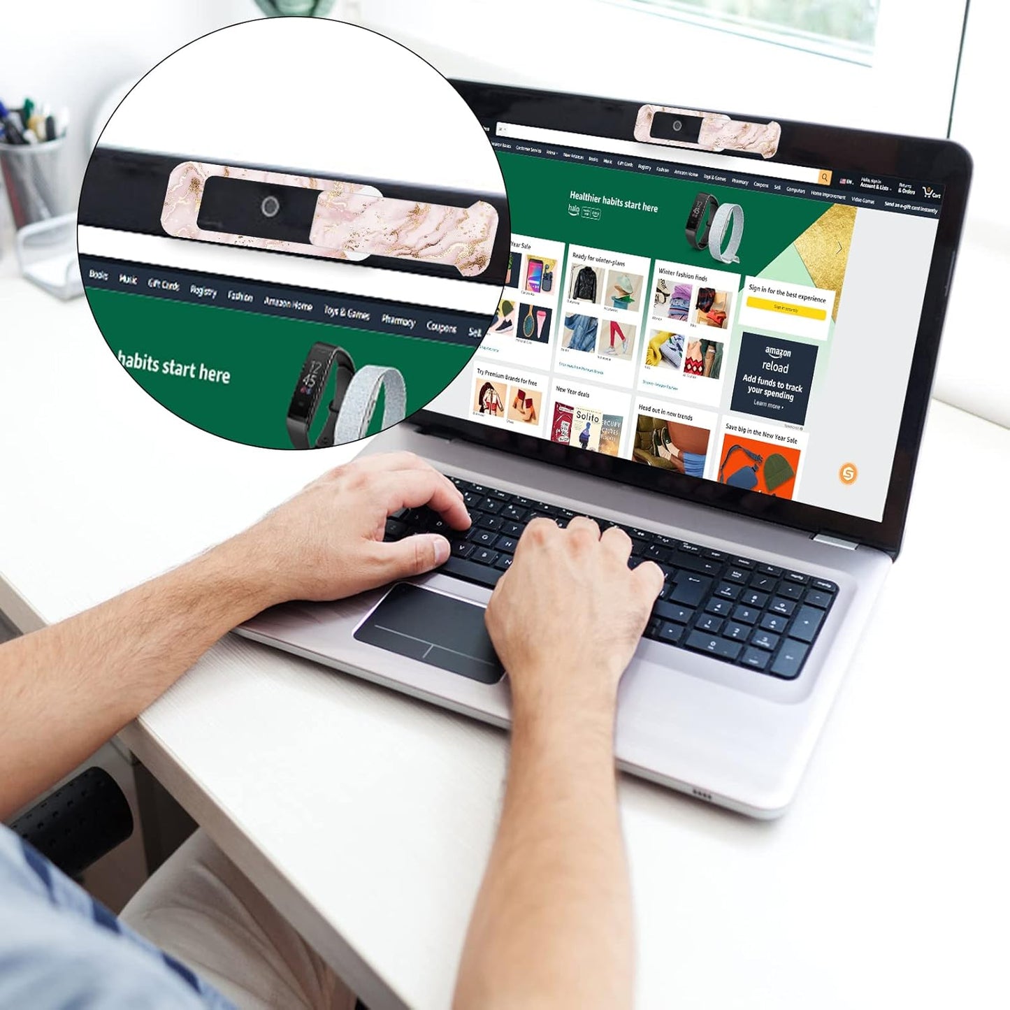 Webcam Cover, 3 Pieces, Laptop Camera Cover, Privacy Shielding Capacity is Twice as Big as The Traditional, Suitable for Computer Mobile Phones, laptops, Tablets and so on (Golden Marble)