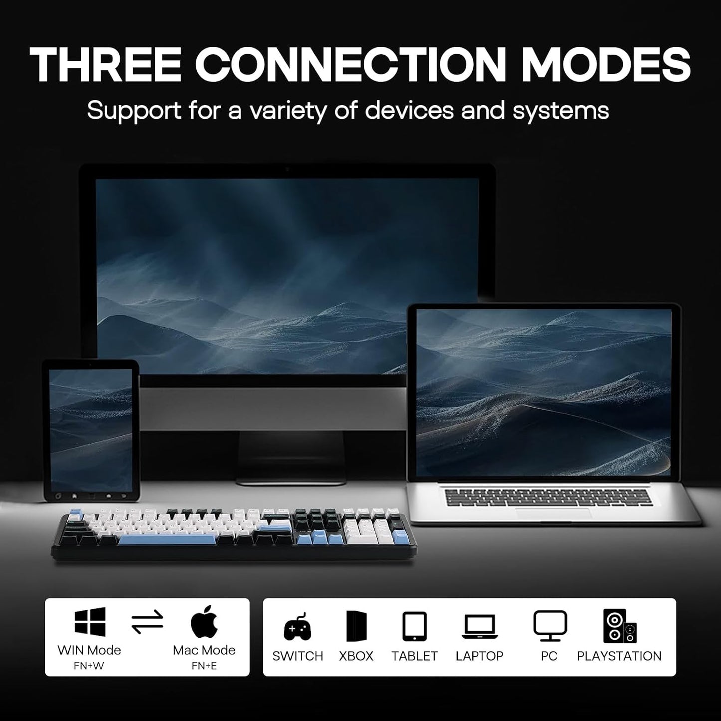 EPOMAKER Aula F108 Wireless Gaming Keyboard, Full Size Mechanical Keyboard with 4000mAh Battery, 108 Hot-Swappable and Programmable Keys, RGB Backlight, for Mac/PC/Android (Blue&White&Black)