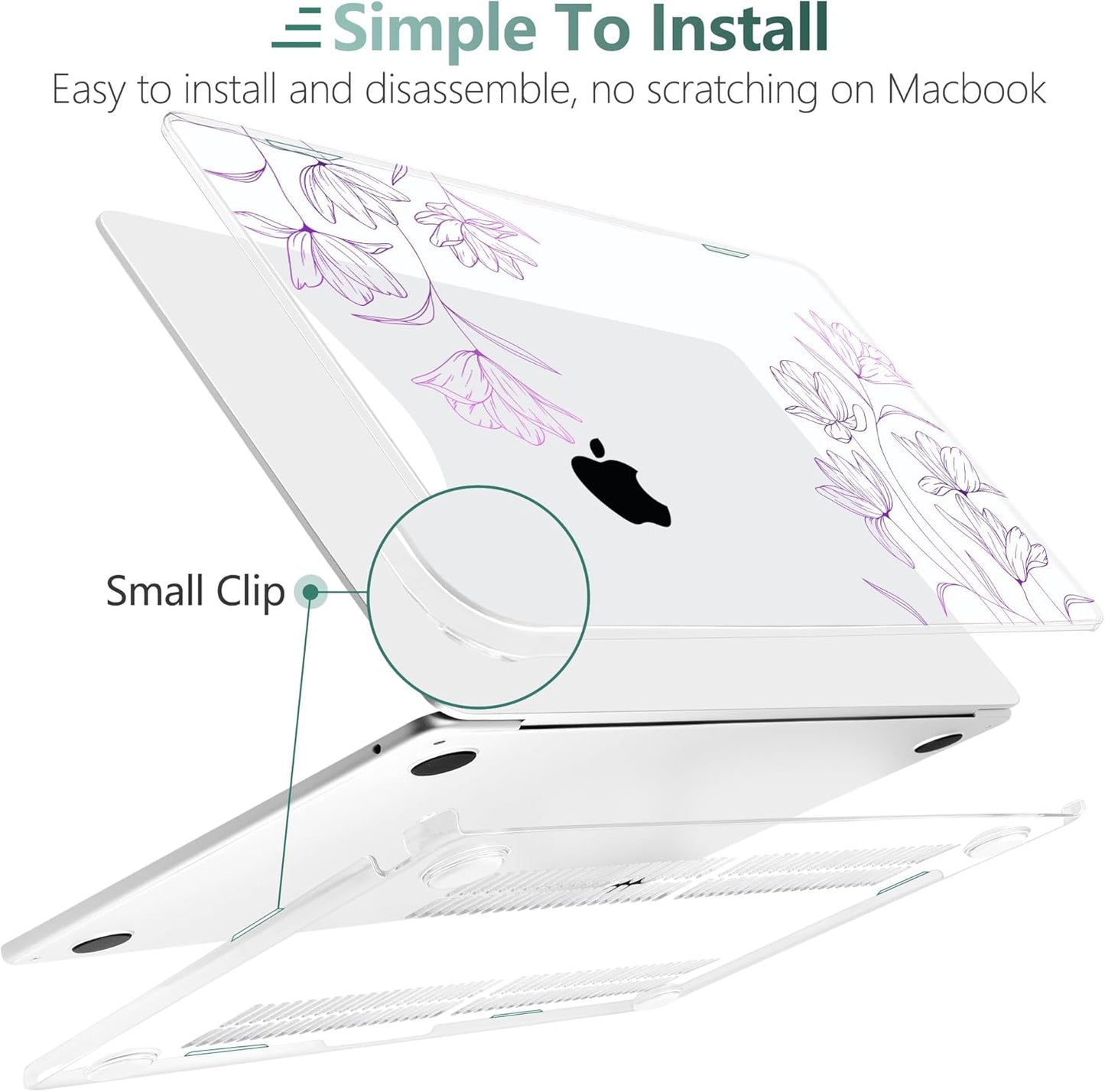 TWOLSKOO Compatible with M4 MacBook Air 13.6 inch Case 2025-2022 Release M4 A3240 M3 A3113 M2 A2681, Plastic Hard Shell & Keyboard Cover & Type C Adapter & Screen Protector, Engraved Floral2