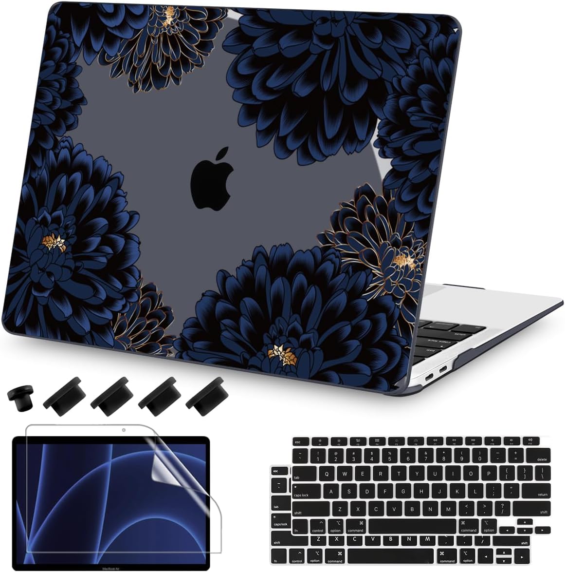 Teryeefi for MacBook Air 13 inch Case Release 2018 2019 2020, Fits Model A2337 M1 Chip, Design Pattern Slim Cover+Keyboard Cover Compatible with 13.3 inch MacBook Air M1 Touch ID, Chrysanthemums