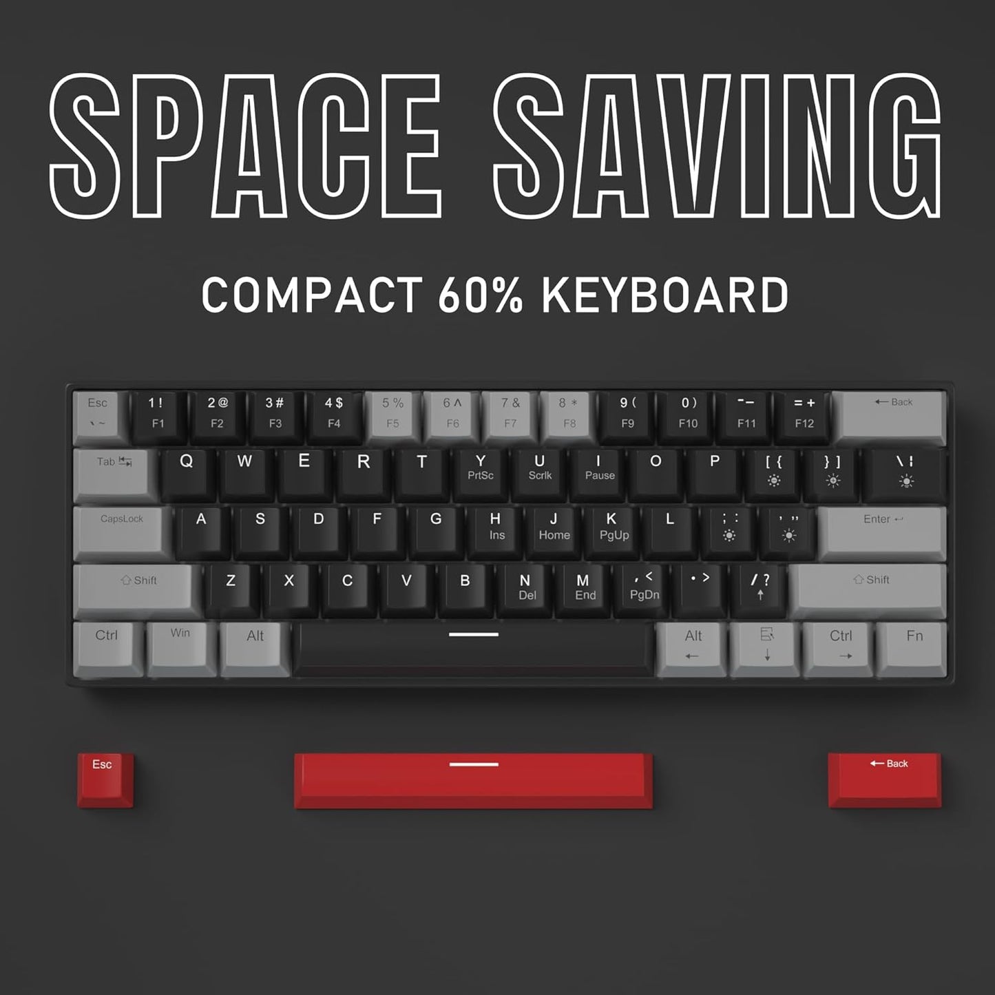 60% Mechanical Gaming Keyboard,Mixed Color Keycaps Gaming Keyboard with Linear Red Switches, Detachable Type-C Cable Mini Keyboard with Blue LED Light for PC/Laptop