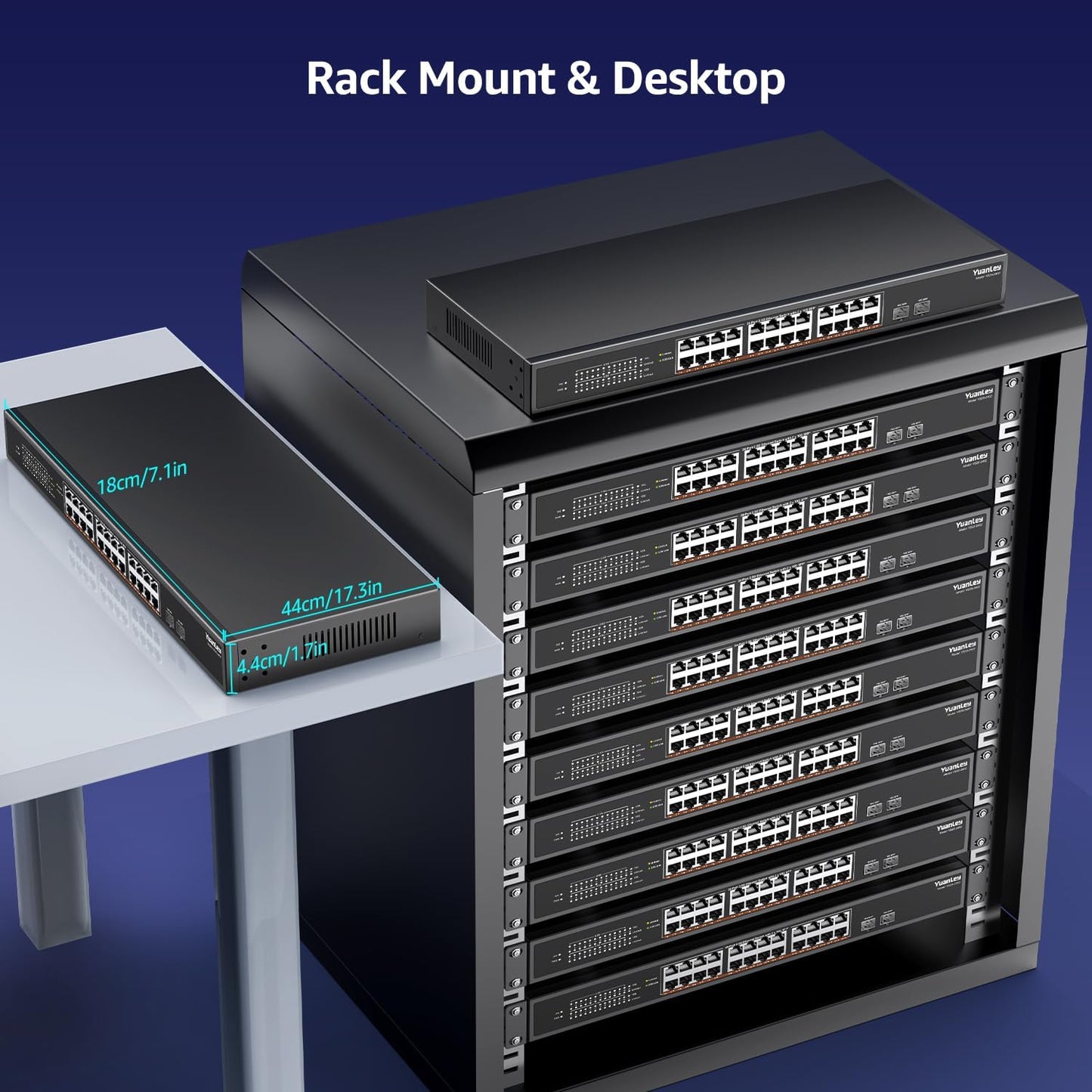 26 Port 2.5G Umanaged Ethernet Switch, 24 x 2.5Gb Base-T Ports, 2 x 10G SFP+, Compatible with 100/1000/2500Mbps, Metal Fanless, Desktop/Rack Mount YuanLey 2.5Gbe Network Switch for Wireless AP, PC