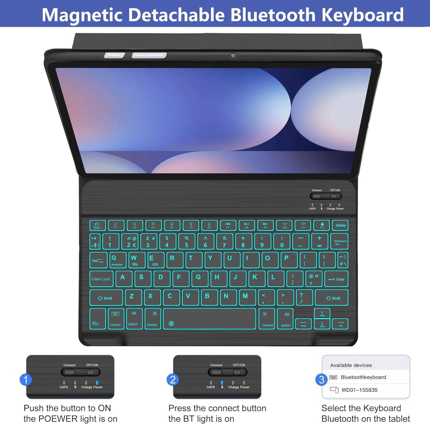 Galaxy Tab S9 FE+/ S9+ /S10+ 12.4 Inch Case with Keyboard, 7-Color Backlit Keyboard with S Pen Holder for Samsung Tab S10 Plus/S9FE Plus 5G 12.4" Black