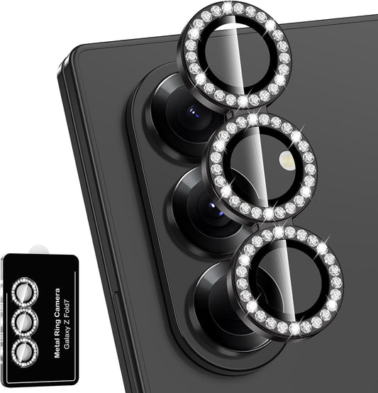 for Samsung Galaxy Z Fold 7 Camera Lens Protector, Individual Metal Ring Tempered Glass Lens Cover, [Strong Adsorption] Scratch Resistant Ultra-Thin HD Clear Lens Cover, 1 Set-Black Diamond