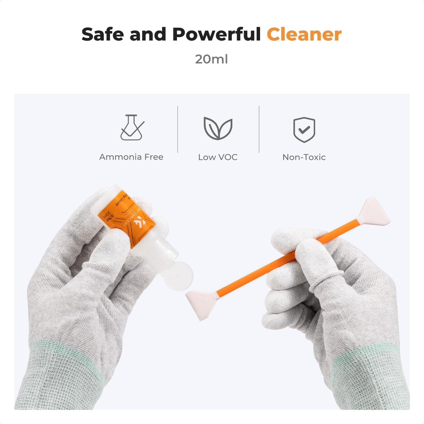 K&F Concept APS-C Sensor Cleaning Kit, Digital Camera Lens Cleaner - 20ml Cleaner, Gloves & 10 X 16mm Double-Tipped Swabs for APS-C Type CMOS & CCD Sensors