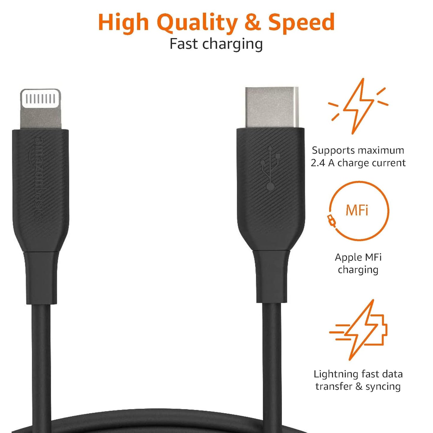 Amazon Basics USB-2.0 Type C to Lightning Cable (MFi Certified), 3 Feet, Black