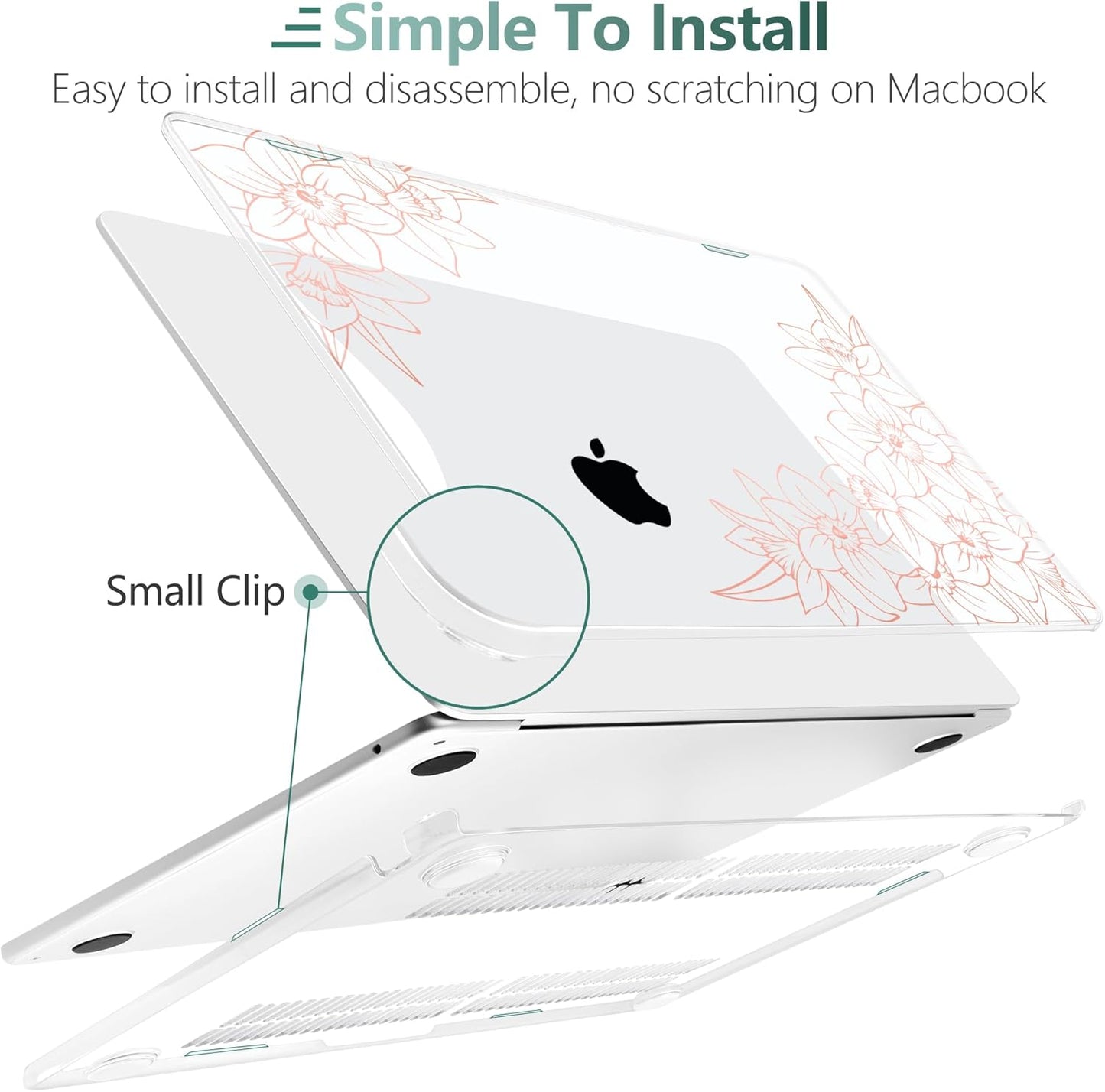 TWOLSKOO Compatible with M4 MacBook Air 13.6 inch Case 2025-2022 Release M4 A3240 M3 A3113 M2 A2681, Plastic Hard Shell & Keyboard Cover & Type C Adapter & Screen Protector, Pink Floral Frame