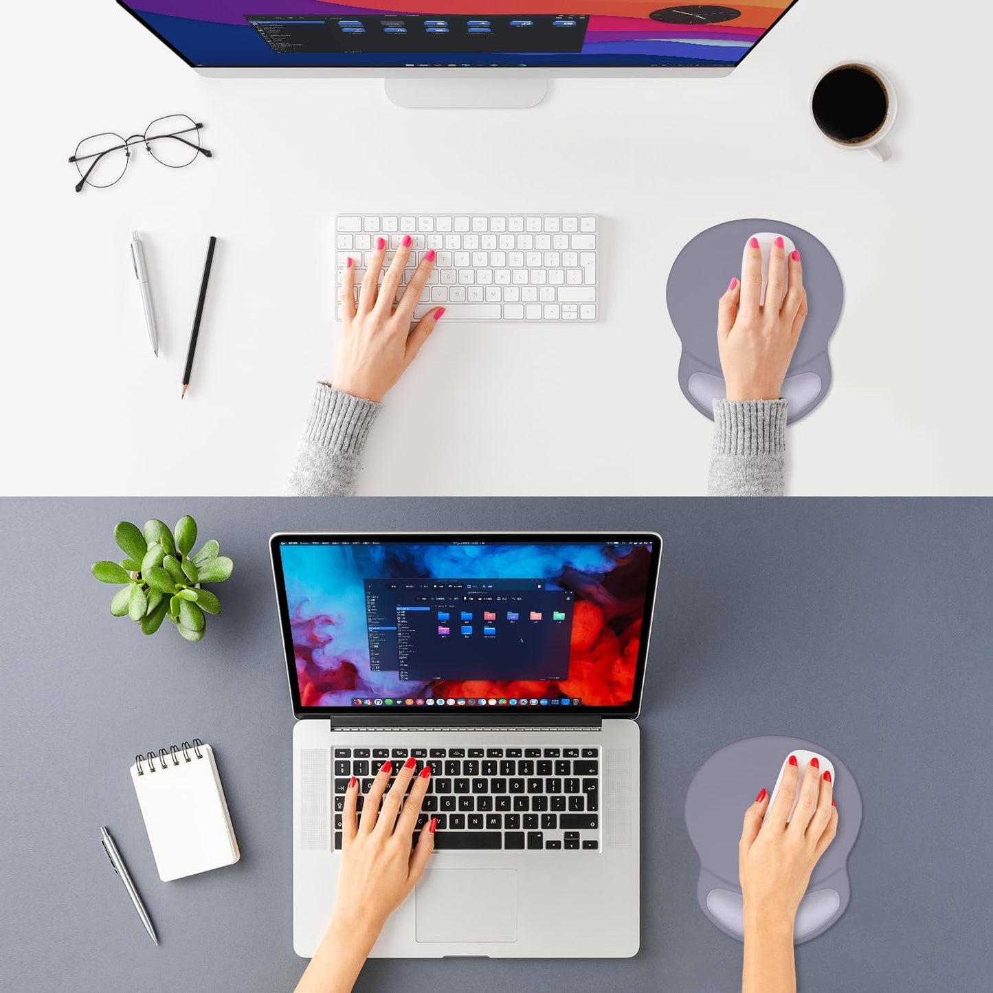 ITNRSIIET Ergonomic Mouse Pad with Comfort Gel Wrist Rest, Non-Slip PU Base, Smooth Textured Surface, Reduces Hand Fatigue & Wrist Pain, 8.7 x 7.2 Inch for Office Gaming Home, Mist Gray