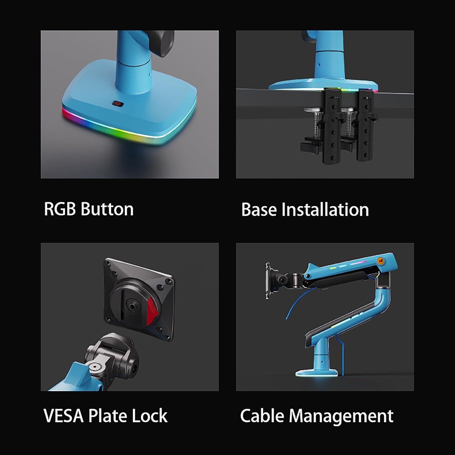 Gaming Monitor Arm for Flat/Ultrawide/Curved Monitors 32 to 60 inch, Heavy Duty Monitor Stand Load up to 20 kg, VESA 75/100 mm Mount (Gulf Blue)