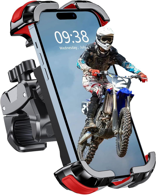 Motorcycle Phone Mount, Upgrade Bike Phone Mount [1s Lock][Secure Protection], 360° Rotatable Phone Holder for Mountain Bike/ATV/Scooter Handlebar, Compatible with iPhone/Samsung 4.7-6.7" (Red)