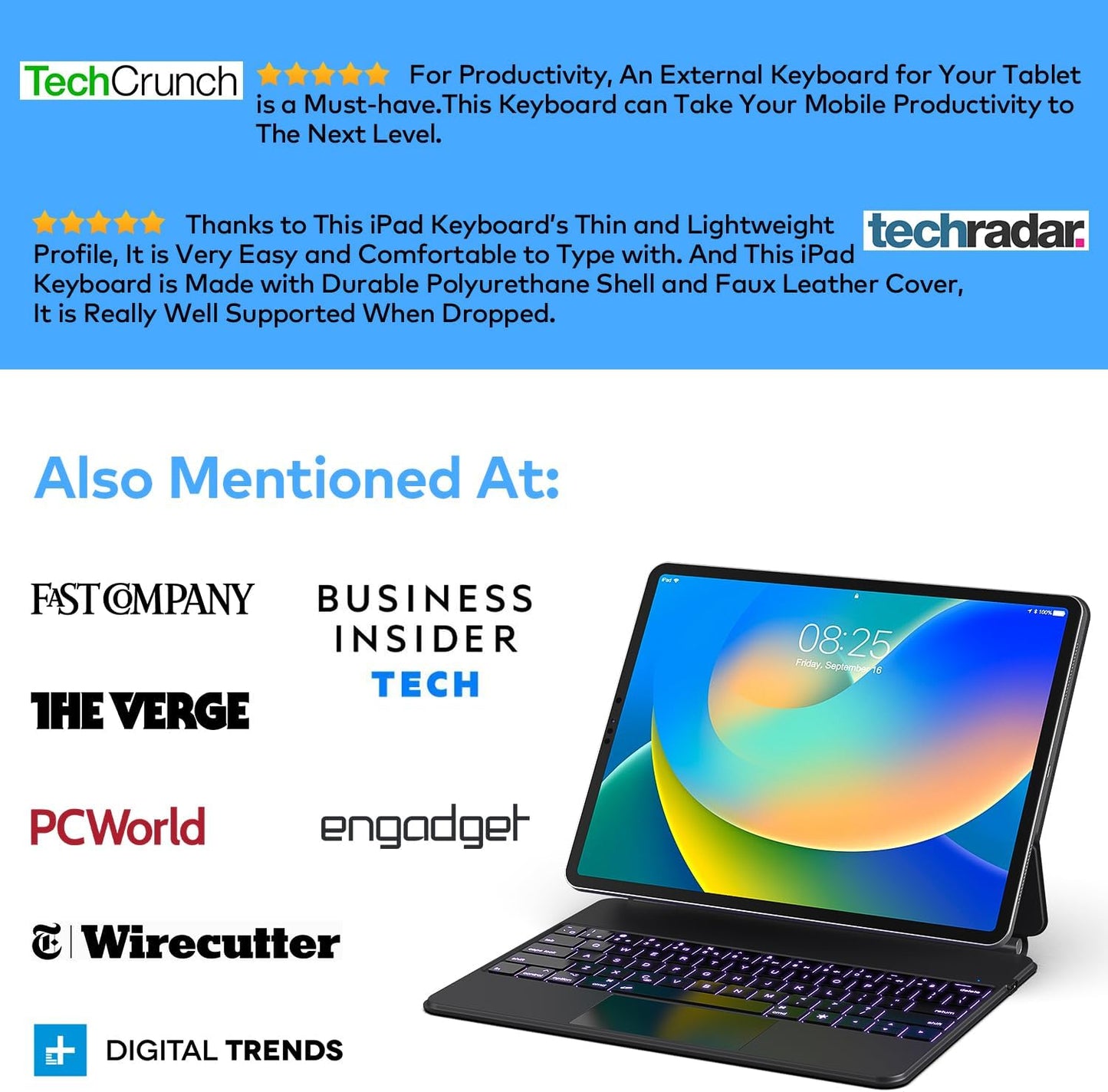 Keyboard Case for iPad Air 13 (M3 2025 / M2 2024) and iPad Pro 12.9 inch 6th / 5th / 4th / 3rd Generation – Magic-Style Magnetic Keyboard Case with Multi-Touch Trackpad – Floating Cantilever Stand