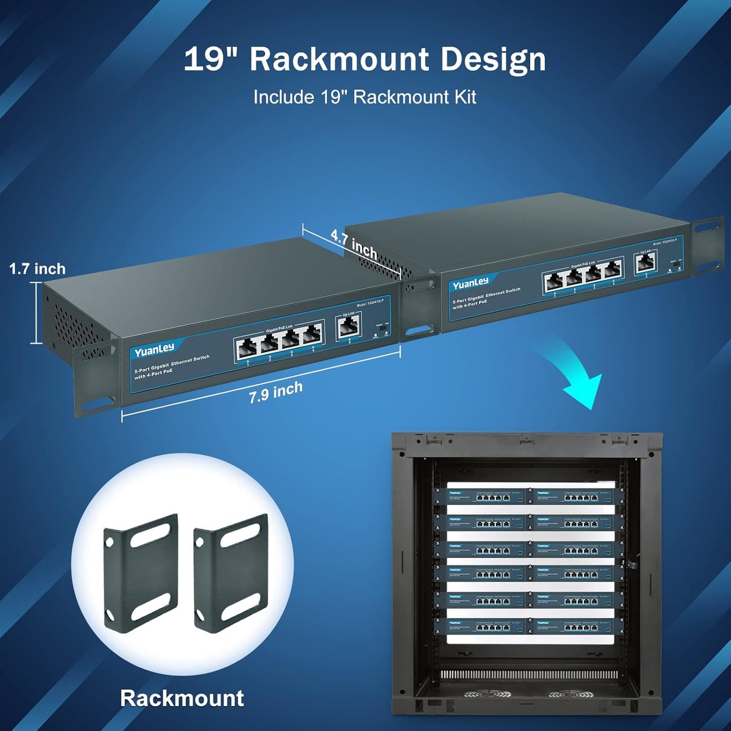 YuanLey 5 Port Gigabit PoE Switch with 4 Port PoE+ 1000Mbps, 802.3af/at 78W Built-in Power, Fanless Metal Unmanaged Plug & Play