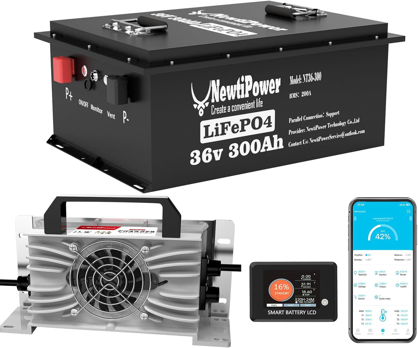 36V 300Ah Golf Cart Lithium LiFePO4 Battery with Charger and 200A BMS Grade A Cells Deep Cycle Rechargeable Battery,10000+ Cycles,Perfect for Golf Cart,Off Grid Applications (36V 300Ah-GC)