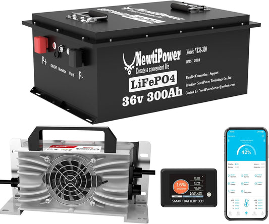 36V 300Ah Golf Cart Lithium LiFePO4 Battery with Charger and 200A BMS Grade A Cells Deep Cycle Rechargeable Battery,10000+ Cycles,Perfect for Golf Cart,Off Grid Applications (36V 300Ah-GC)