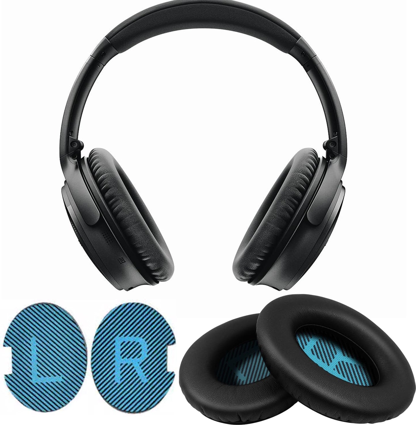 Ear Pads for Bose Quiet Comfort 35 Soft Protein Leather Replacement Earpads Ear Cushions Ear Pad for Bose QC 45/35 / 25/15 QC2 / Ae2 / Ae2i / Ae2W / Sound Link/Sound True (QC25-Black&Blue)