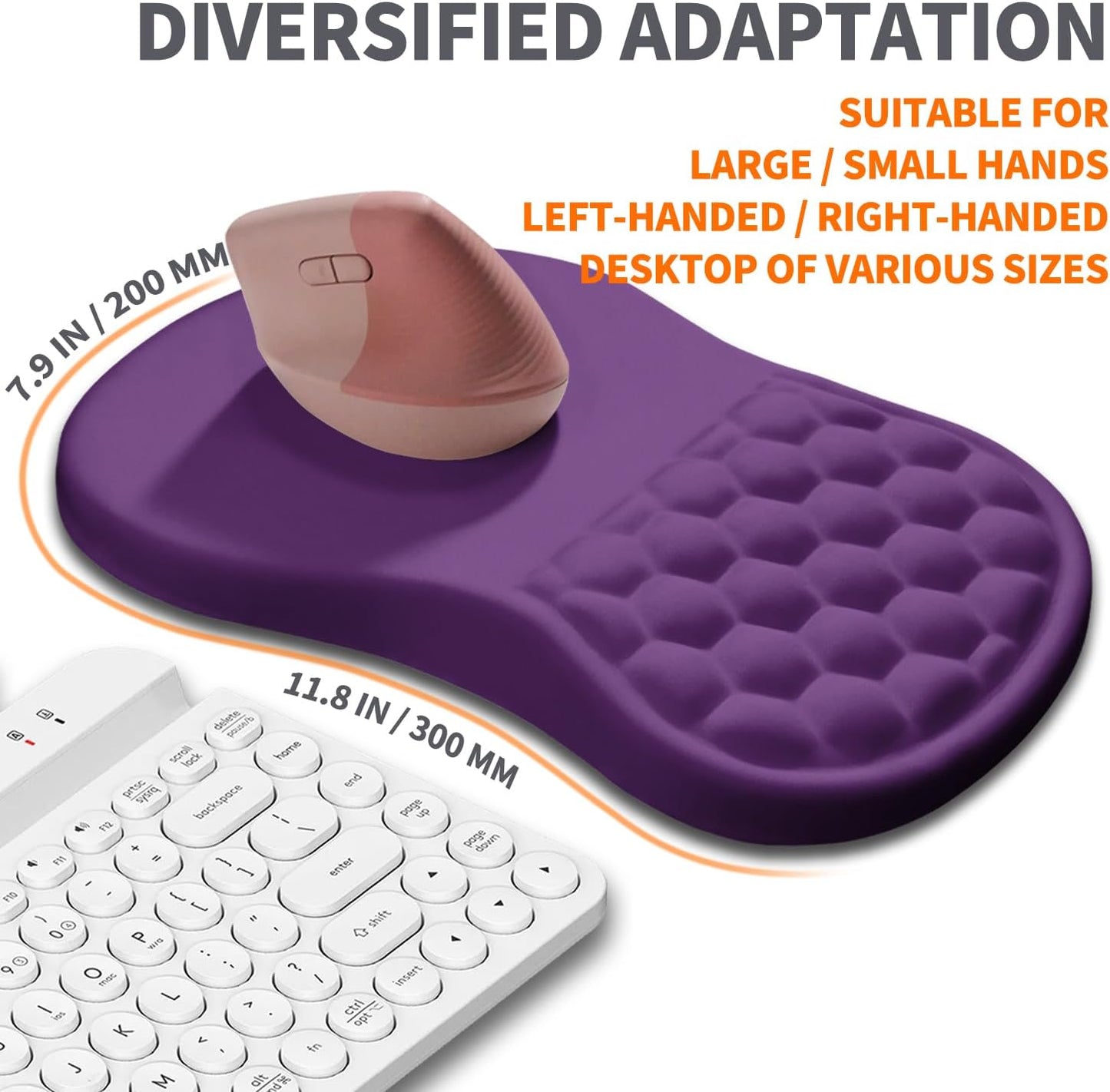 Ergonomic Joint Wrist Support Mouse Pad with Memory Foam Cushion Massage Bump, Carpal Tunnel Pain Relief Mousepad Slope Design for Wrist Rest, 11.8x7.9 in, Dark Violet