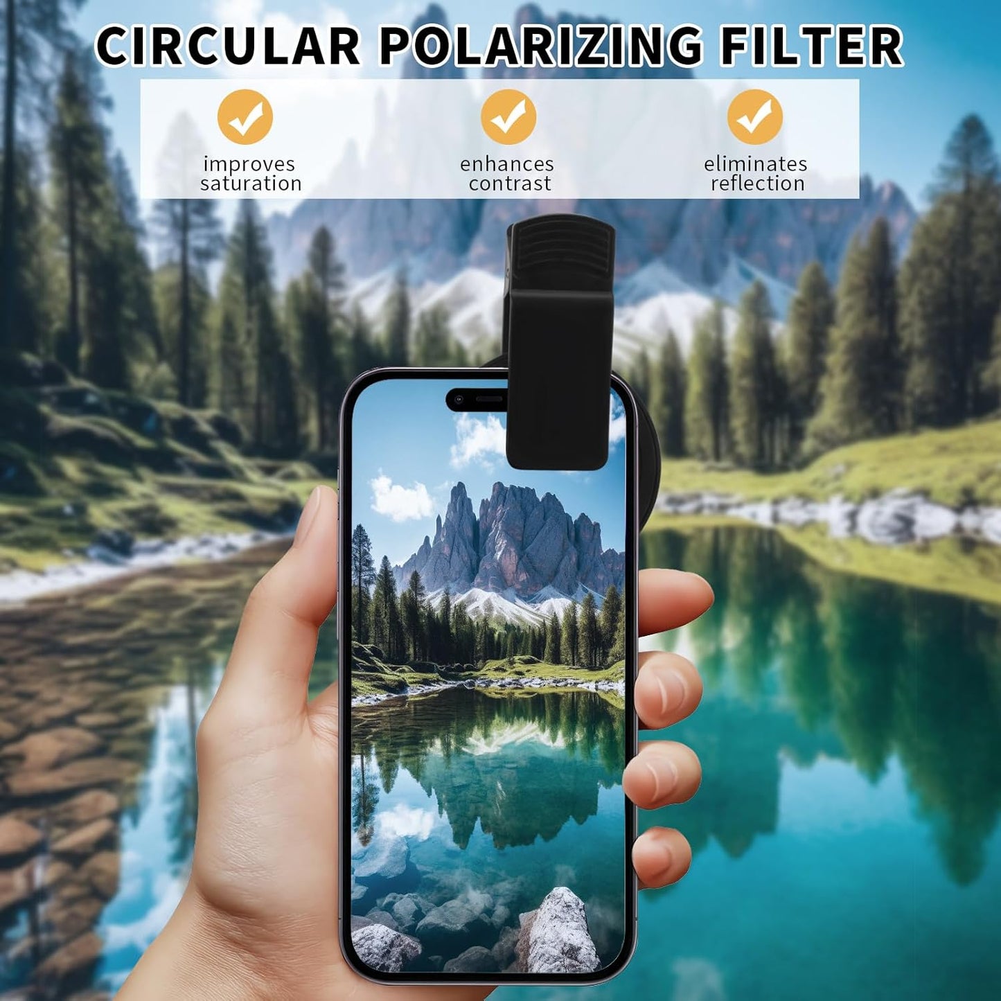 52MM CPL Filter for Phone, Clip-on Circular Polarizing Lens, HD Multi-Coated Optical Glass, Camera Lens Filter Kit Compatible with iPhone 16 15 14, Samsung, Google Pixel and Other Smart Phones