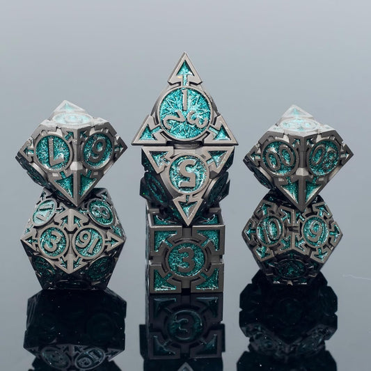 Green Black Nickel Finish Heavy Metal DND Dice Set (Ranger) with A Metal Box, Sharp Edge Zinc Alloy D&D Accessories, D4-D20, Designed for Dungeons & Dragons Master, RPG Player, Starter