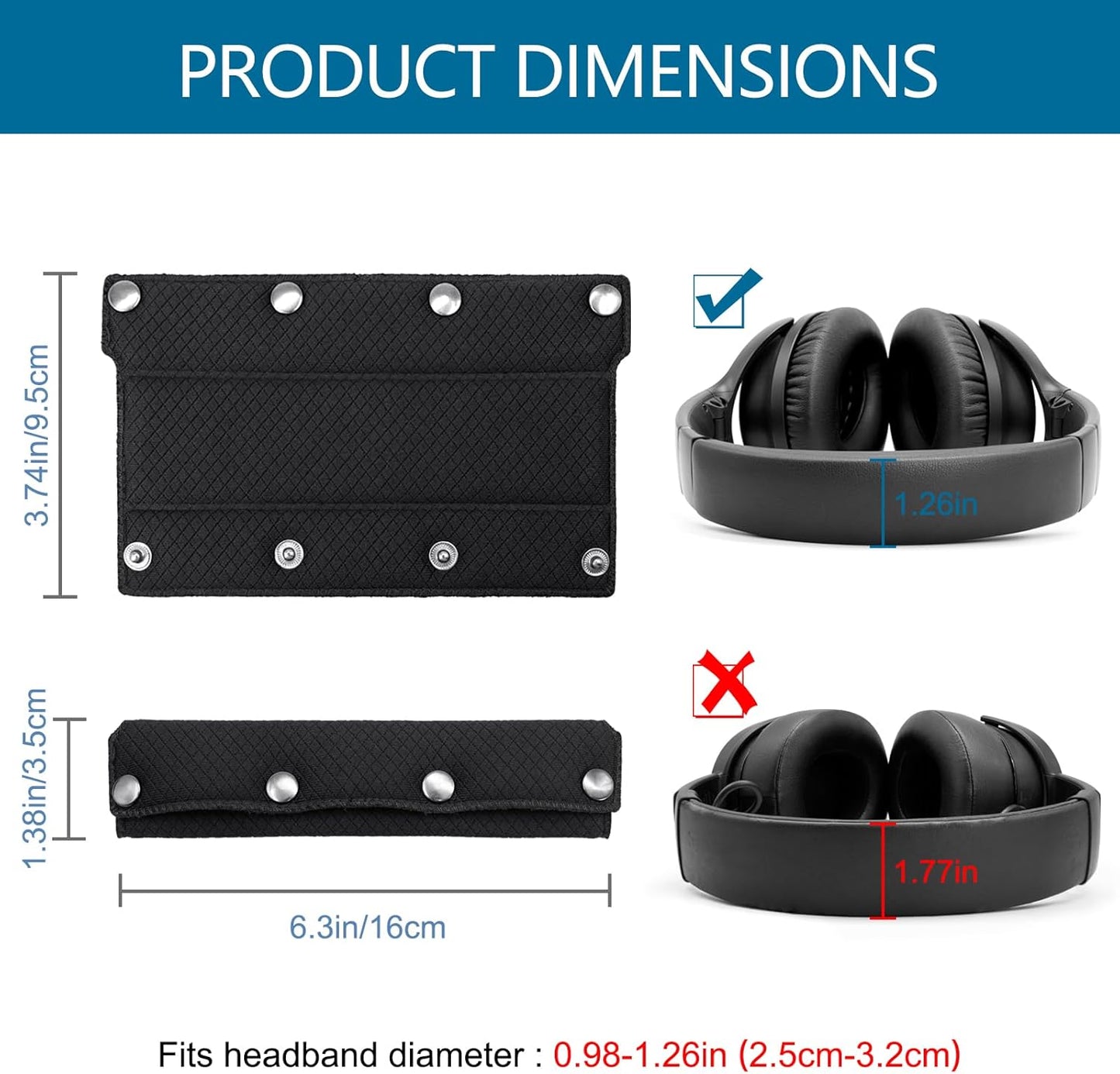 GEVO Replacement Headphone Headband Cover for Bose QC35,QC25,Beats Studio2/ 3,Skullcandy,JBL,Jlab Headphones,Headband Cushioning Pad Protects Repair Parts,Easy Installation,No Tools Required (Black)