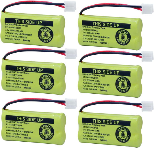 BT18433/BT28433 BT184342/BT284342 BT1011 BT1018 BT1022 BT-6010 BT8000 BT8001 BT8300 CPH-515D CPH515D Cordless Phone Battery DS6301 CL80109 CS6209 TL90078 2.4V 550mAh NiMH Rechargeable (6 Pack)