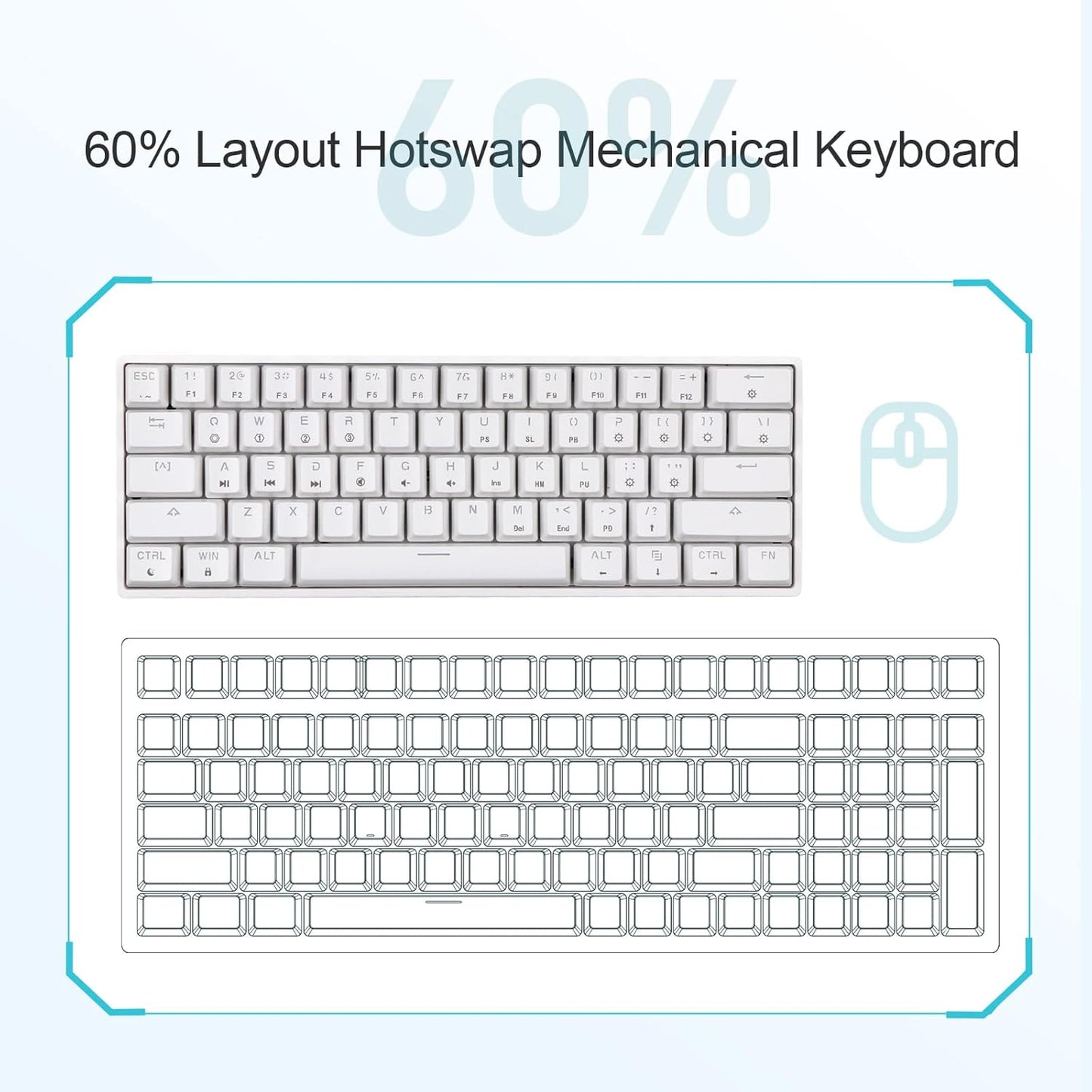 EPOMAKER SKYLOONG GK61 SK61 61 Keys Hot Swappable 60% Mechanical Keyboard with RGB Backlit, Doubleshot ABS Keycaps, Dustproof for Win/Mac/Gamers（Gateron Optical Red, White