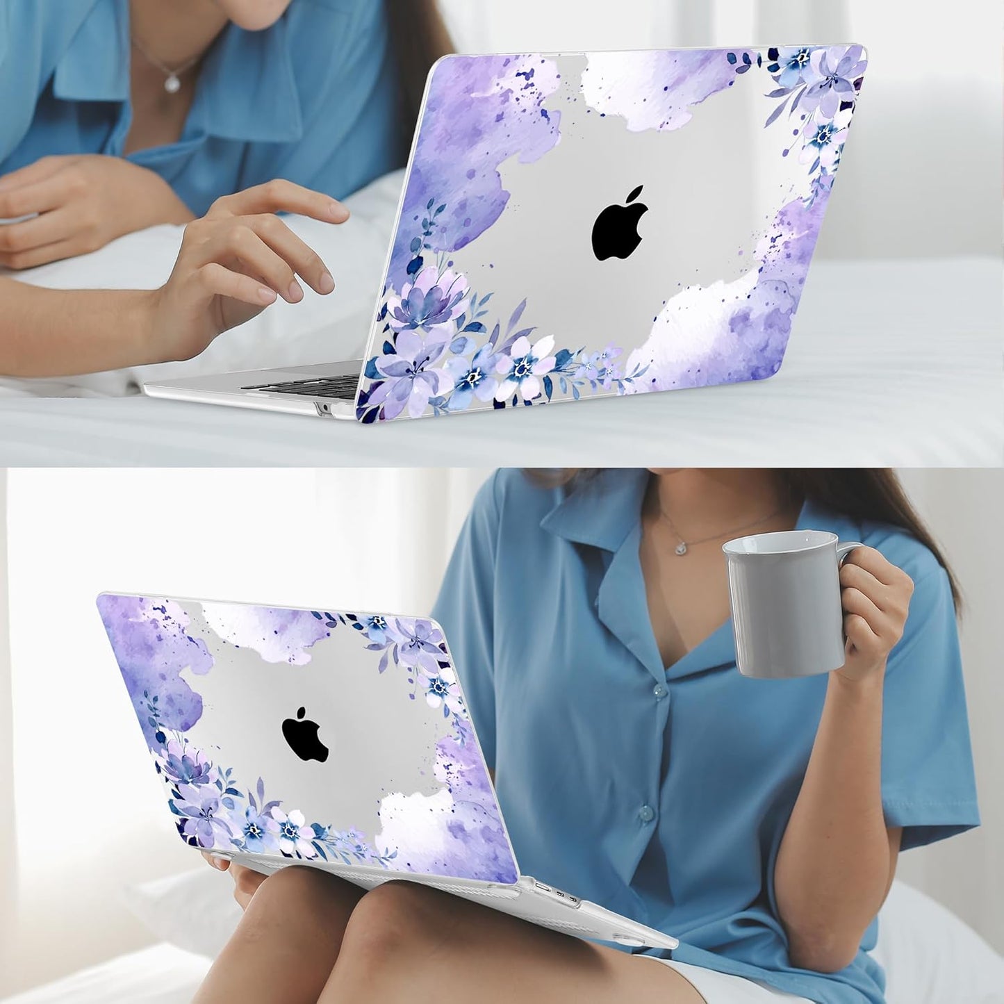 Mektron for 2025 M4 MacBook Air 13.6 Inch A3240 Case Fits 2023 A2681 M2 2024 A3113 M3 Chip with Liquid Retina Display Touch ID, Printed Plastic Hard Shell Cover for MacBook Air 13.6", Purple Floral