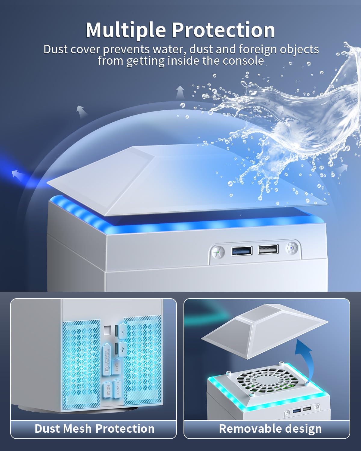 Cooling Fan Dust Proof for Xbox Series X Console with Colorful Light Strip,Dust Cover Filter,Rubber Dust Plugs,Low Noise Top Fan with 3 Gears,Cooler&Light Independent Touch Switch, 2 USB Port (White)