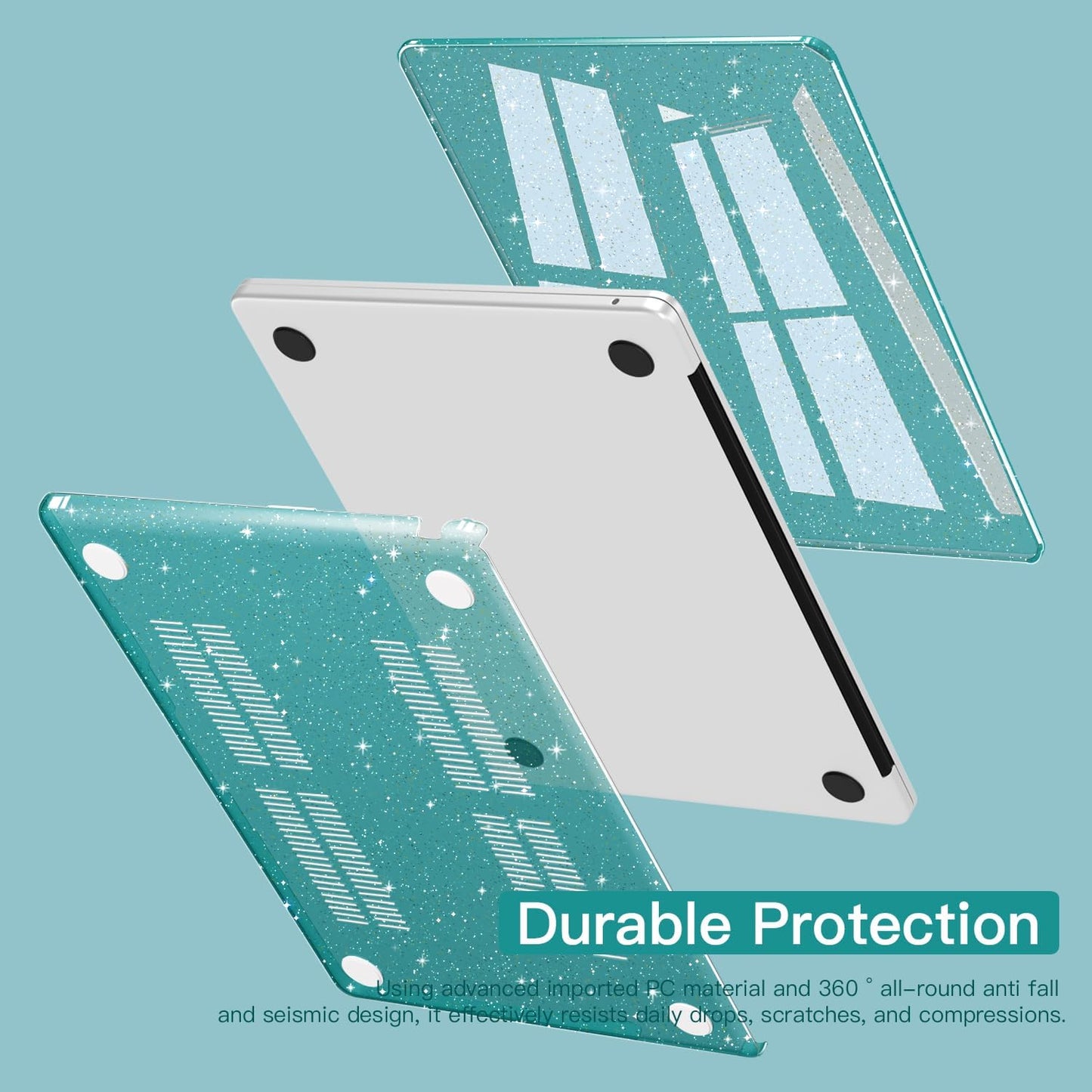 CISSOOK for MacBook Air 13 inch Case M4 M3 M2 2025 2024 2022, Plastic Hard Shell Case Glitter Bling Cover with Keyboard Cover for MacBook Air 13.6 A3240 A3113 A2681, Deep Teal Glitter