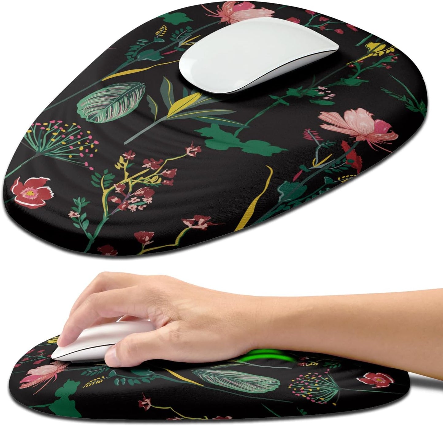 Hokafenle Ergonomic Mouse Pad Wrist Support with Stepped-Wedge Design, Wrist Rest Pain Relief Mousepad Filled with Memory Foam, Carpal Tunnel Mousepad for Wireless Mouse(12x8 inch, Botanical Flowers)