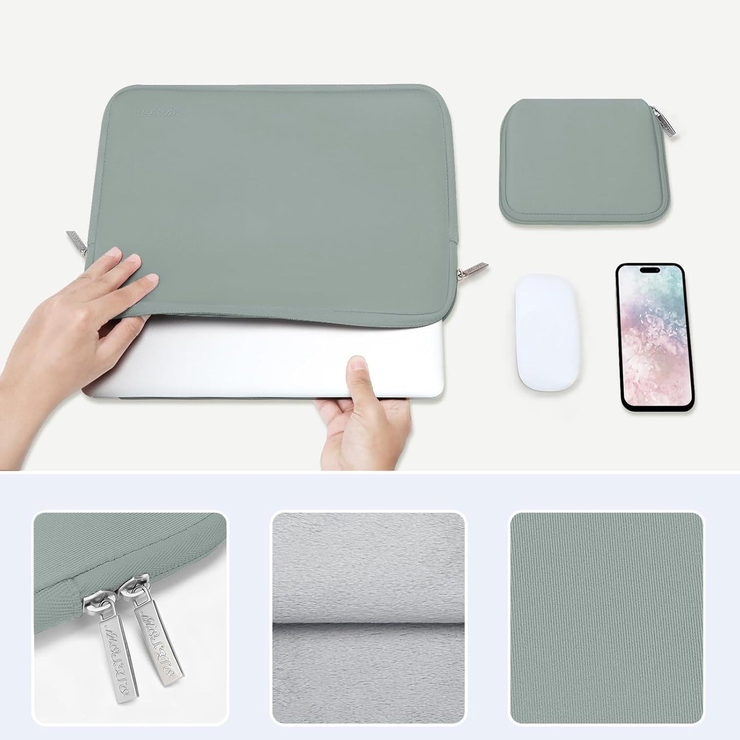MOSISO Laptop Case 13 inch, 13 inch Laptop Sleeve Bag Compatible with MacBook Air 13 M4 M3 M2 M1 2025-2018 / Pro 13 M2 M1 2025-2016, Neoprene Computer Sleeve Bag with Small Case, Antique Green