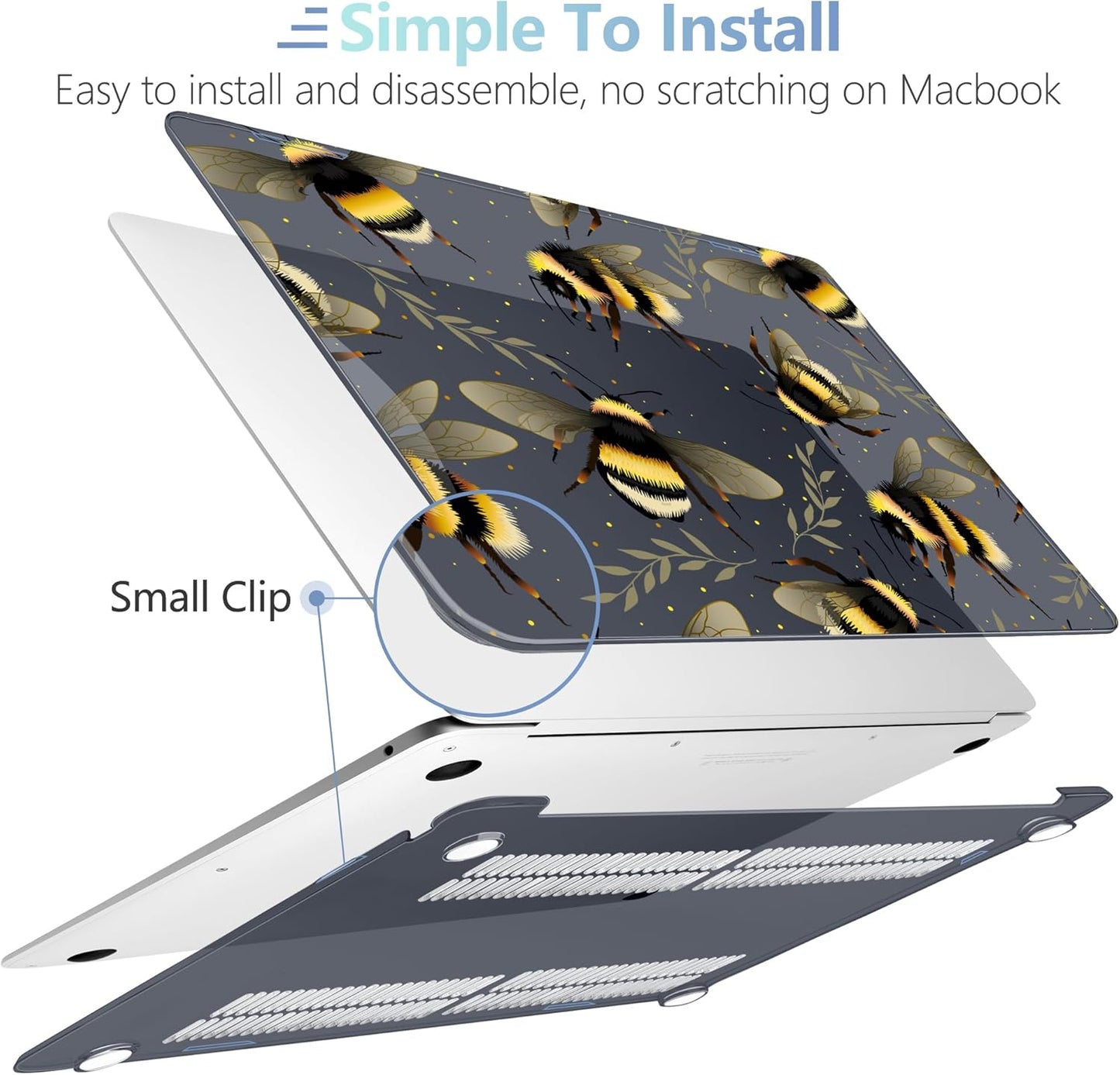 MEEgoodo for MacBook Air 13.3 inch Case 2021 2020 2019 2018 A2337 M1 A2179 A1932, Laptop Shell with Keyboard Webcam Cover & Trackpad Film & Type C Adapter for MacBook Air M1, Bumblebee & Leaves