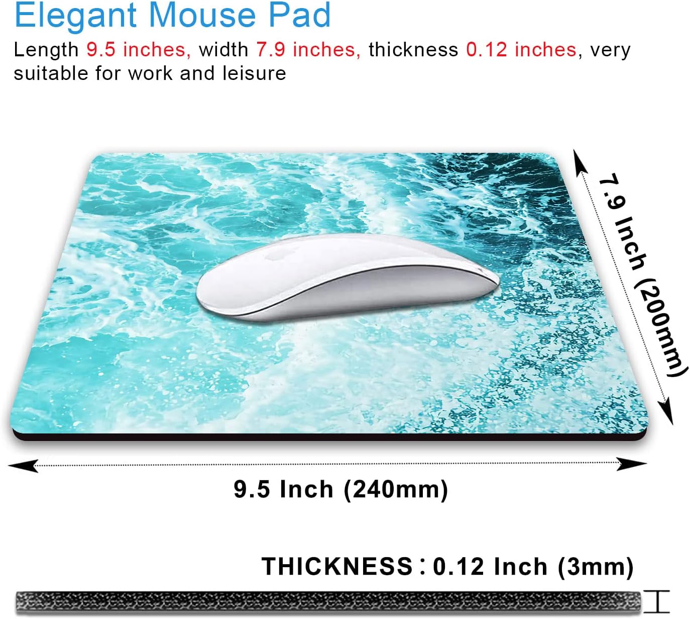 IMAYONDIA Blue Teal Green Sea Waves Mouse Pad, Square Ocean Mouse Pad Waterproof Non-Slip Rubber Base MousePads for Office Laptop, 9.5 inch x7.9 inch