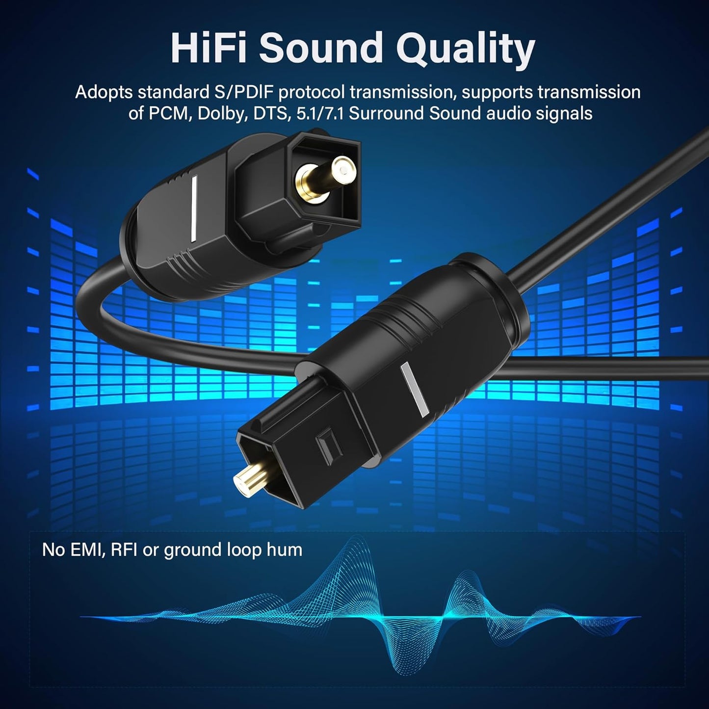 Adoreen Ultra-Thin Slim Digital Optical Audio Cable 4 FT/2 Pack, Fiber Optic Toslink SPDIF Cord Gold-Plated High-Speed Flexible & Durable for TV Soundbar Home Theater Game Console PS4 Xbox +Ties