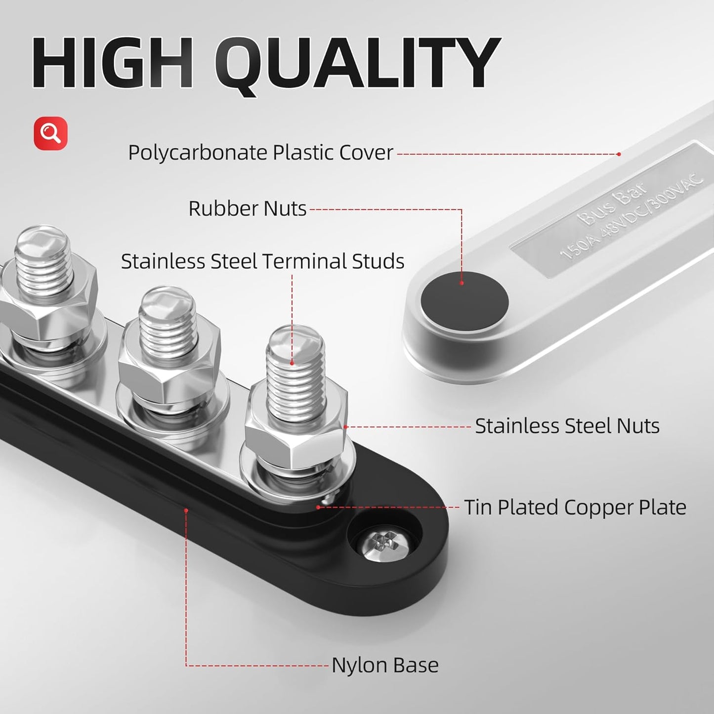 DAIERTEK Bus Bar 12V 150A Mini Power Distribution Block Max 48V DC/300V AC with Cover 4 x 5/16" Posts for Marine Automotive Solar Systems -Negative+Positive