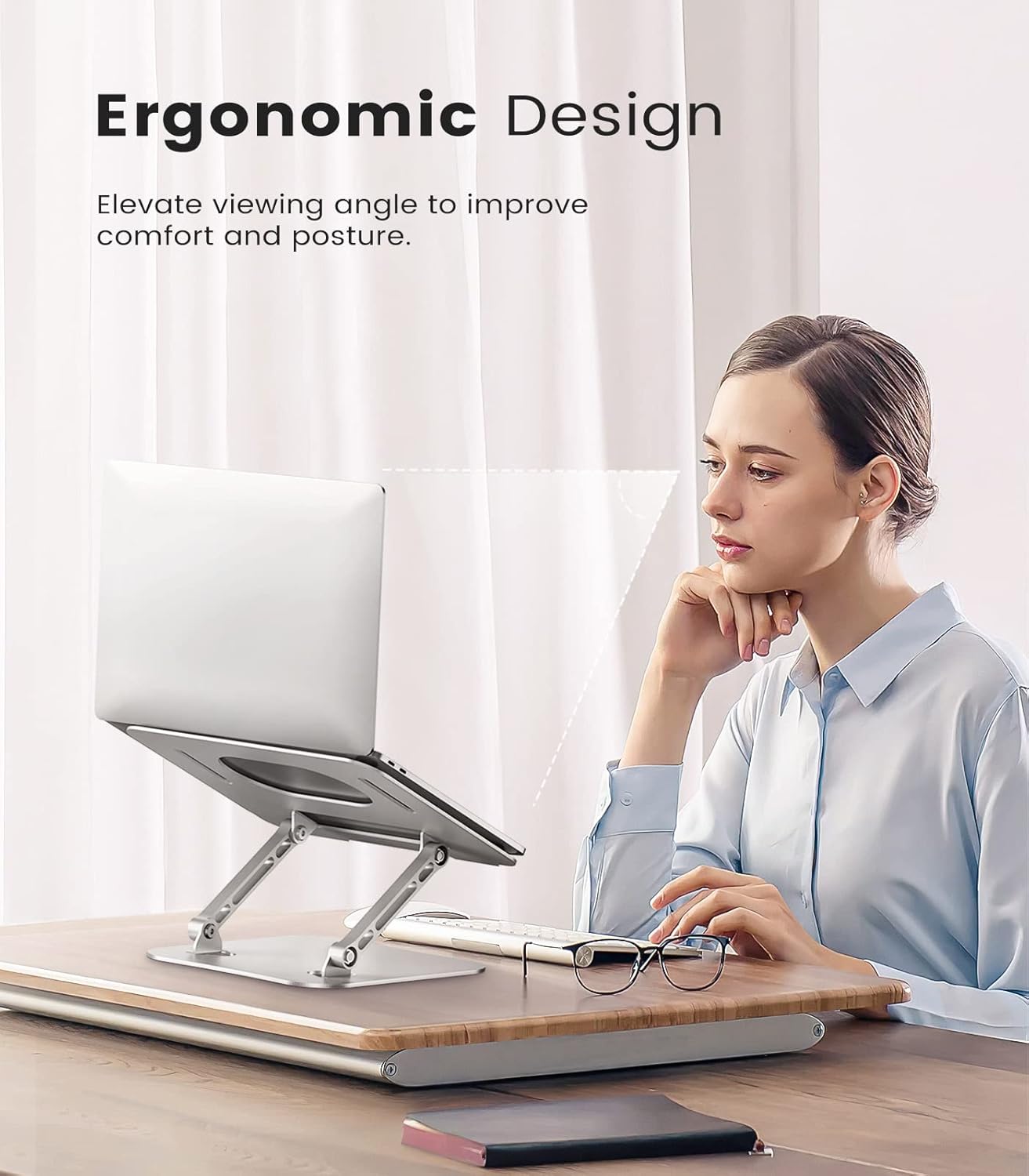 Laptop Stand, Adjustable Laptop Stand for Desk, Aluminum Computer Stand Portable Laptop Riser, Foldable Laptop Holder for Mac HP ASUS Acer Surface ThinkPad Dell