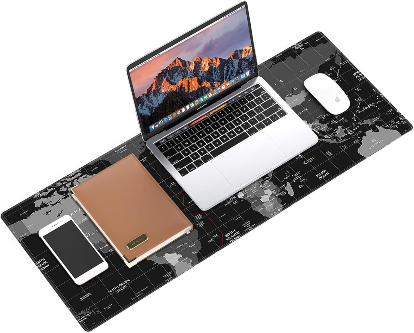 Galdas Gaming Mouse Pad XXL XL Large Long Extended Big Mousepad Non-Slip Rubber Keyboard Desk Pad with Stitched Edges for Laptop Home Office (31.5x11.8x0.08 Inch) … (Black World Map)