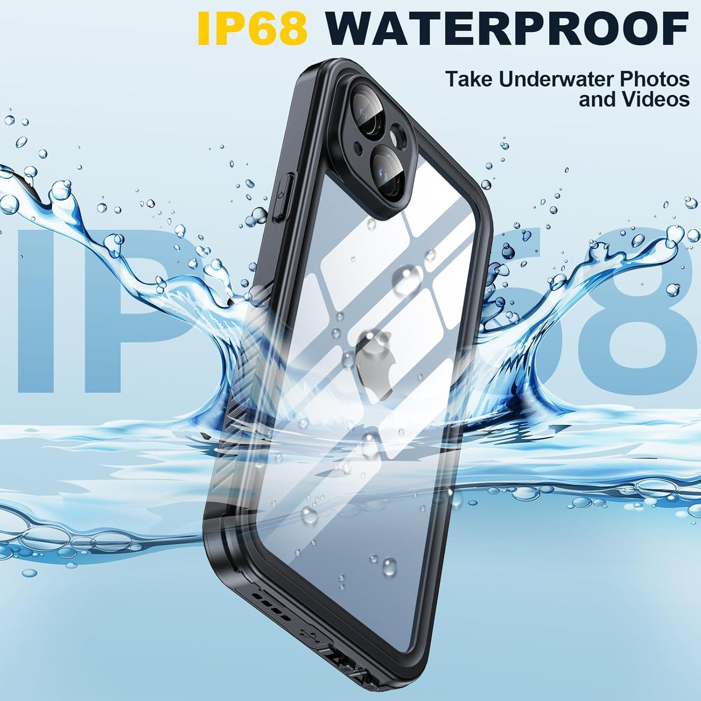 for iPhone 15 Plus Case Waterproof - Built-in Privacy Screen Protector & HD Screen Protector [IP68 Underwater] Shockproof Dustproof Full Body Protection iPhone 15 Plus Phone Case Black