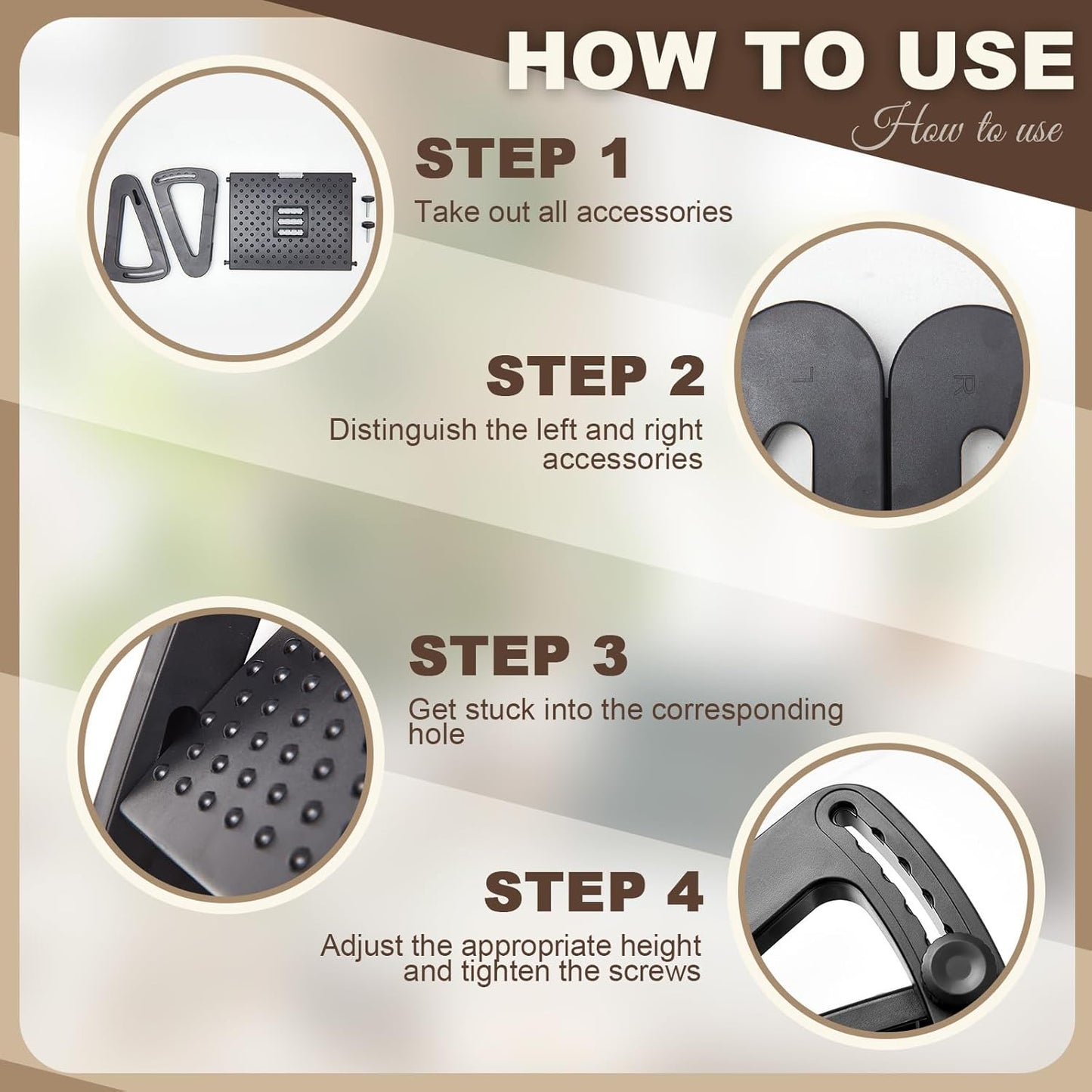 2 Pcs Foot Rest for Under Desk at Work, Ergonomic 6 Heights Adjustable Footrest with Massage Roller, Chair Footrest for Leg Rests for Office and Home Pressure Relief(Black)