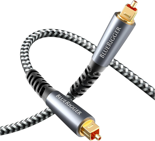BlueRigger Digital Optical Audio Cable (15FT, Toslink Cable for Soundbar, Braided Fiber Optic, S/PDIF, Metal Shell) - Compatible with HomeTheatre, TV, Game Console (PS4, Xbox), DVR
