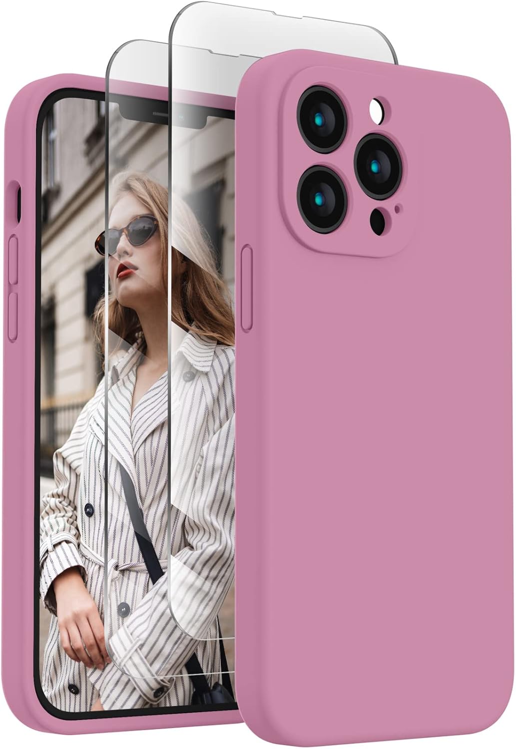 FireNova Designed for iPhone 13 Pro Case, Silicone Upgraded [Camera Protection] Phone Case with [2 Screen Protectors], Soft Anti-Scratch Microfiber Lining Inside, 6.1 inch, Lilac Purple