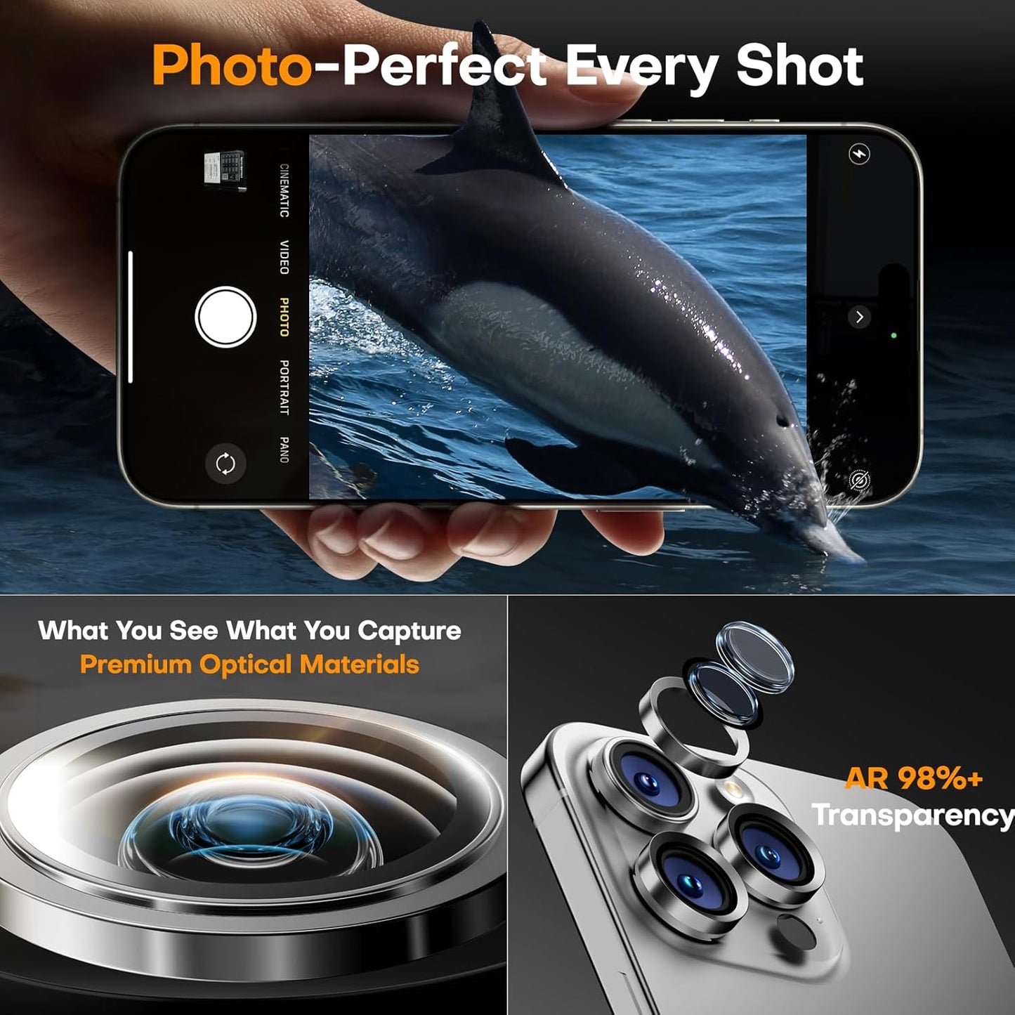 Camera Lens Protector for iPhone 16 Pro Max/16 Pro/15 Pro Max/15 Pro/14 Pro Max/14 Pro, Sapphire Glass Metal Individual Camera Cover Screen, Anti-drop, Scratch Resistant, Case Friendly- White Titanium