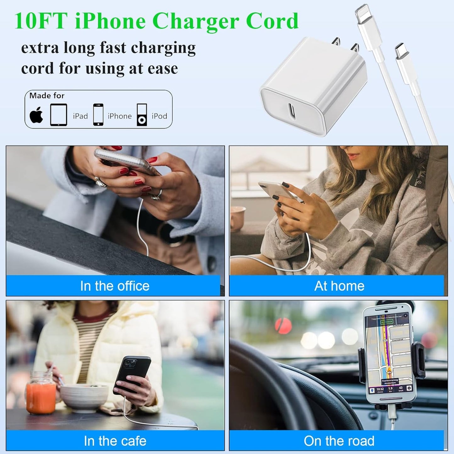 2Pack Fast Charger iPhone [Apple MFi Certified],10FT iPhone Charger Fast Charging USB C to Lightning Cable with 2Pack PD USB C ChargerBlock 10ft i Phone Charger Cord for i Phone 14/13/12/11/X/XS Max/8