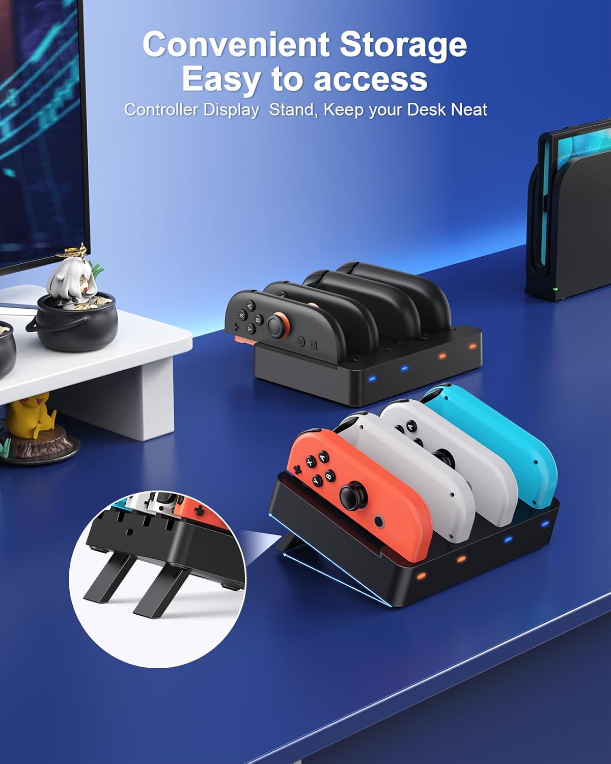 Controller Charger for Nintendo Switch 2 2025 and Switch 1, Horizontal Charging Dock Station for Joy con and for Joycon 2 Accessories with Foldable Storage Stand