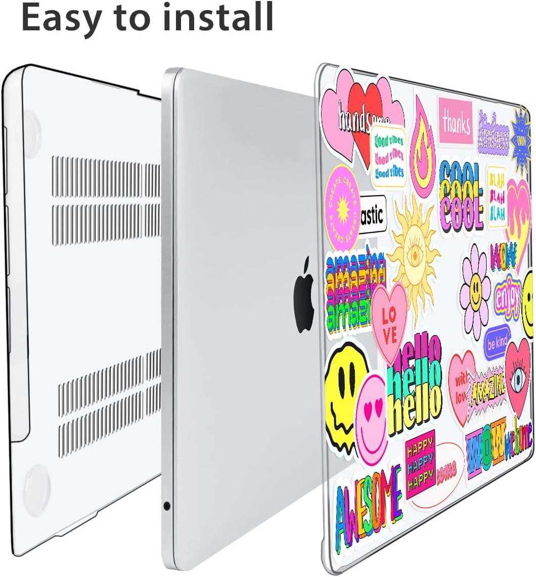 Compatible with MacBook Air 13 inch Case 2025 2024-2022 M4 A3240 M3 A3113 M2 A2681, Plastic Hard Shell&Keyboard Cover&Screen Film&Webcam Cover for MacBook Air 13.6 inch Case, Trendy Patches