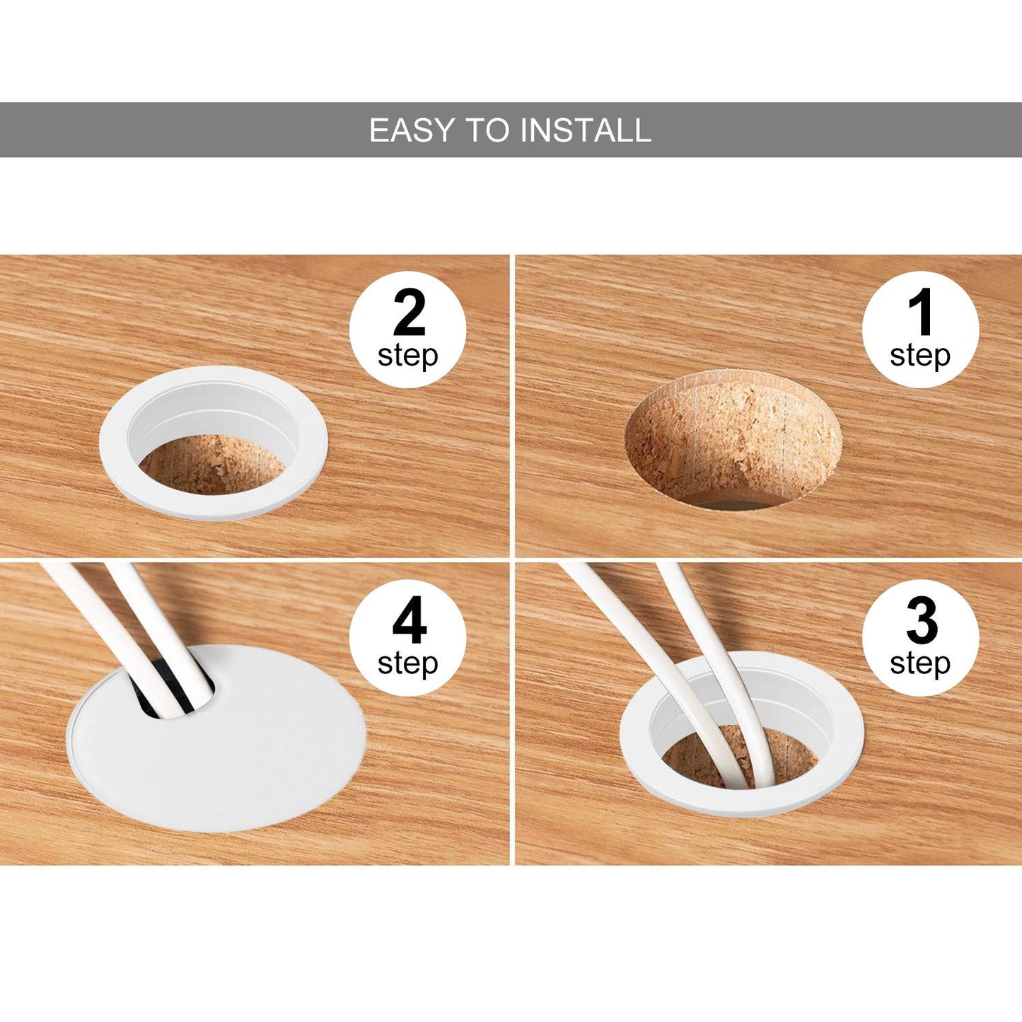 20Pack 2" Black Desk Grommet, HNBun Wire Cable Hole Cover Plug Cap Insert, PC Computer Desk Plastic Grommet Cord Wire Organizer Caps for Hide Office Cords and Cables