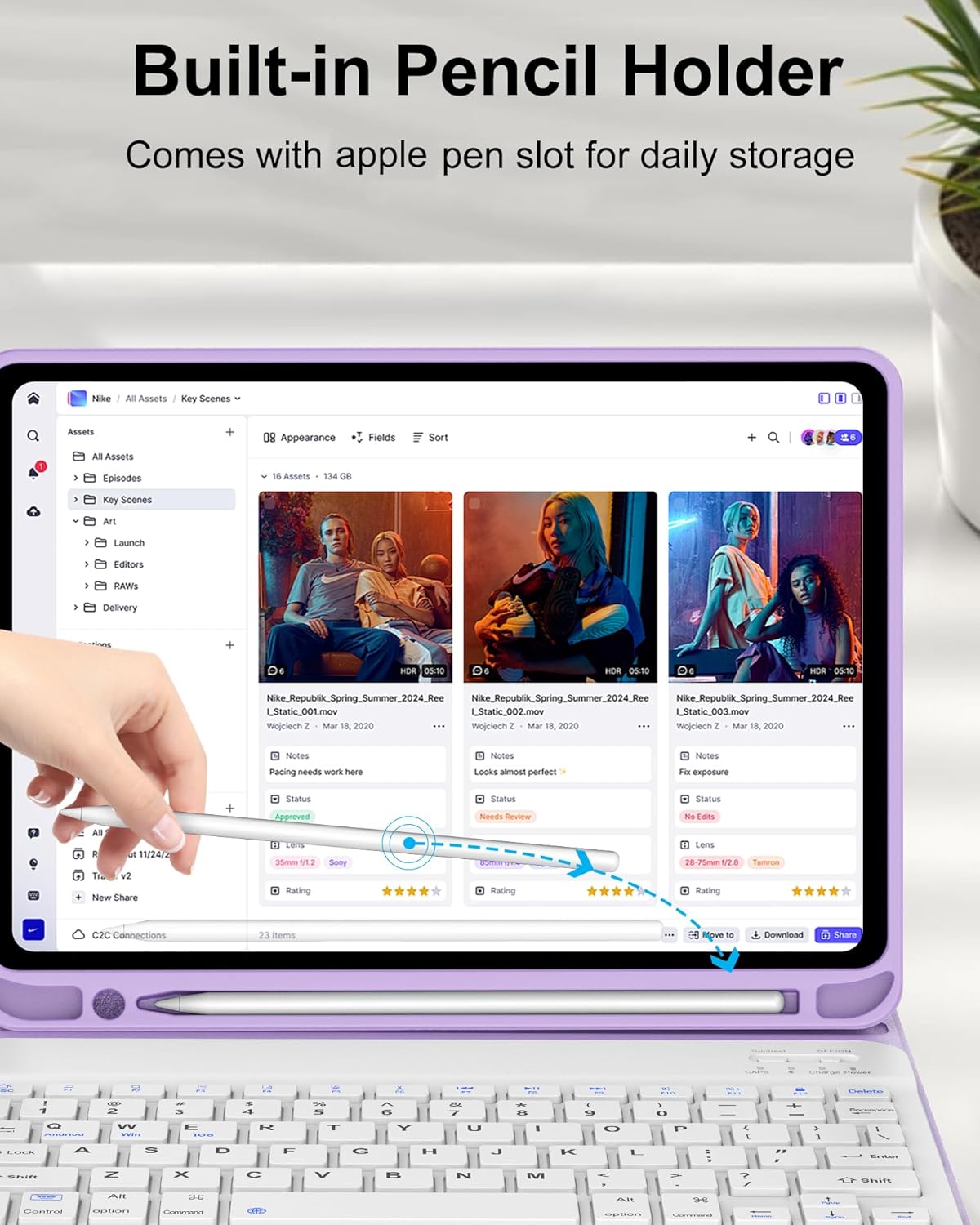 D DINGRICH Keyboard Case for iPad 10th Generation(10.9", 2022), Rechargeable Detachable Wireless BT Keyboard, Smart Folio Protective Cover with Pencil Holder for 10.9 inch Apple iPad 10th Gen, Purple