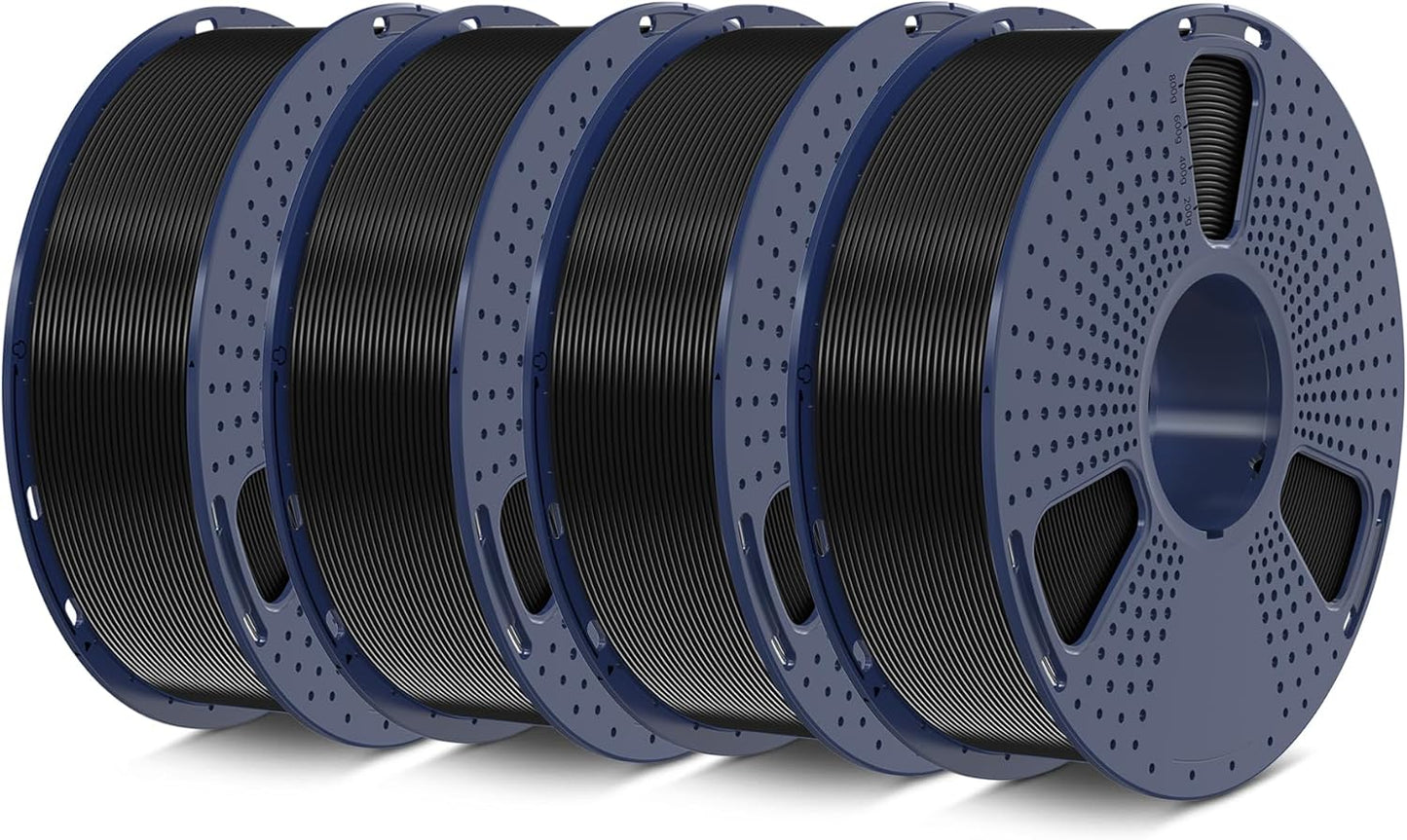 SUNLU PETG Filament 1.75mm 4KG Bundle, Less Stringing and Good Layer Adhesion, Individually Vacuum Packed, 3D Printer Filament 4kg, 1kg per Spool, Pack of 4, 4 Colors, 4 petg Black